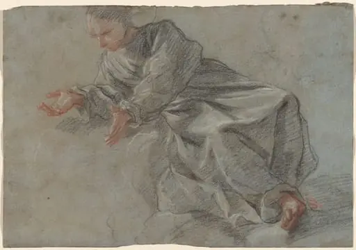A Monk Seated with Arms Outstretched [Study for the Virgin in the _Vision of Blessed Felice da Cantalice_], by Fra Semplice da Verona