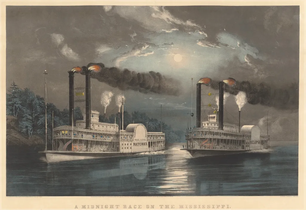 A Midnight Race on the Mississippi, by Frances Flora Bond Palmer, ink, 1860