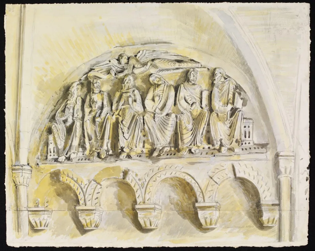 Tympanum, Abbey Porch, Malmesbury, by Frances Macdonald, watercolor