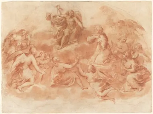 Christ in Glory with Angels and a Saint Kneeling in Adoration, by Francesco Allegrini