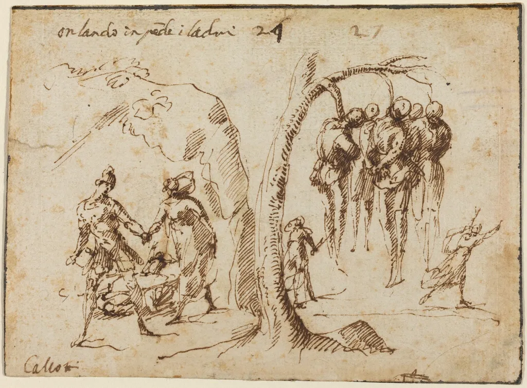 Orlando and the Thieves, by Francesco Allegrini, ink, 1647