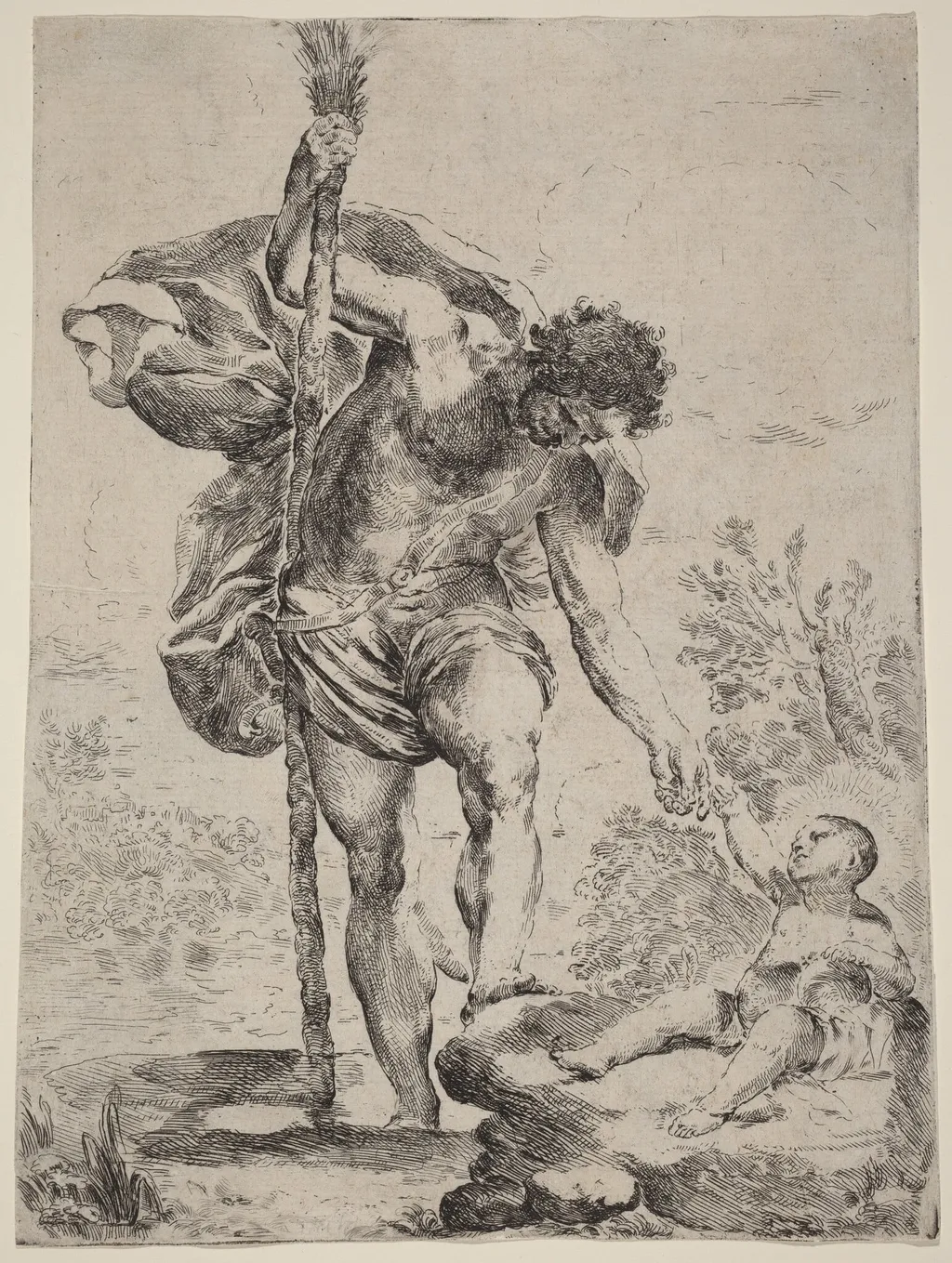 Saint Christopher Giving His Hand to the Infant Jesus, by Francesco Amato, ink