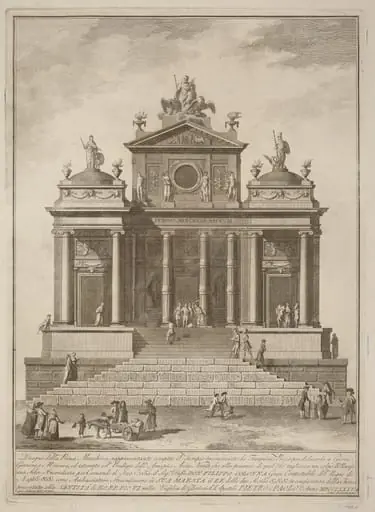The Prima Macchina for the Chinea of 1785: The Temple of Jupiter Begun by Tarquinius Priscus with the Marvel of Accius Naevius, by Francesco Barbazza