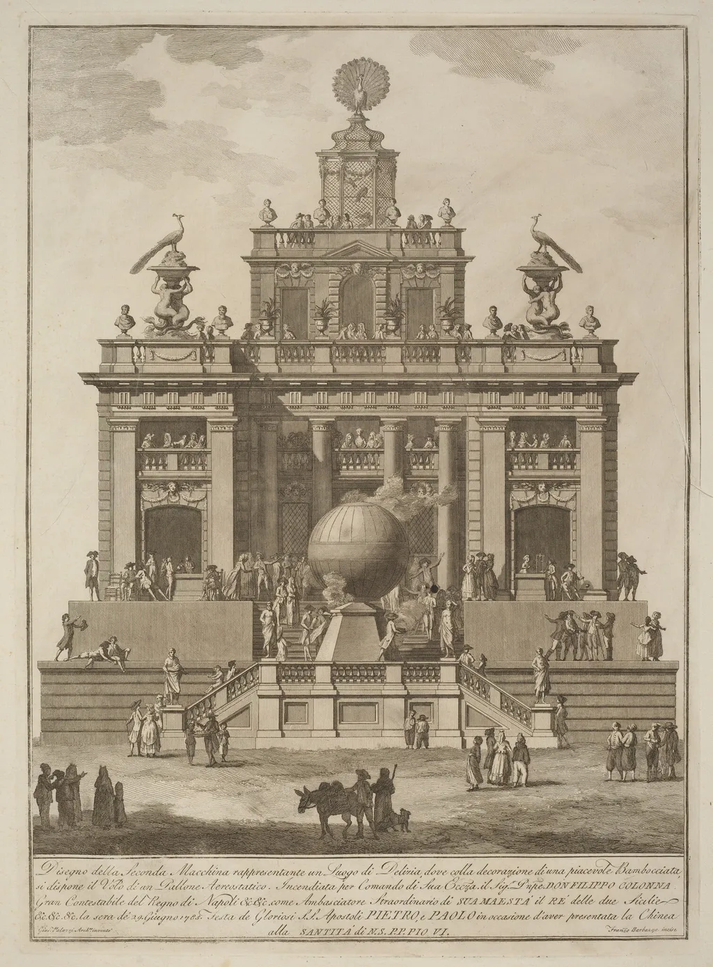 The Seconda Macchina for the Chinea of 1785: A Pleasure Palace with an Air Balloon, by Francesco Barbazza, ink, 1785