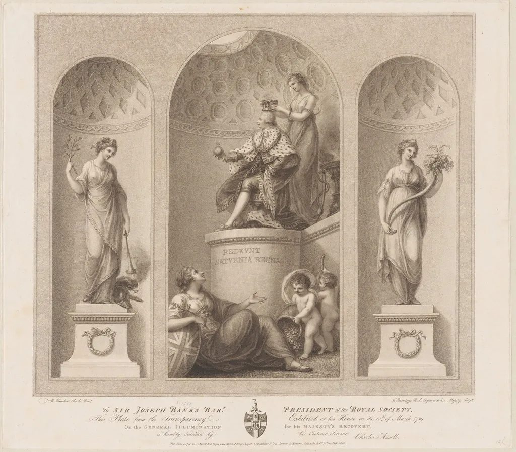 Allegory on the Recovery of the King, by Francesco Bartolozzi, ink, 1790