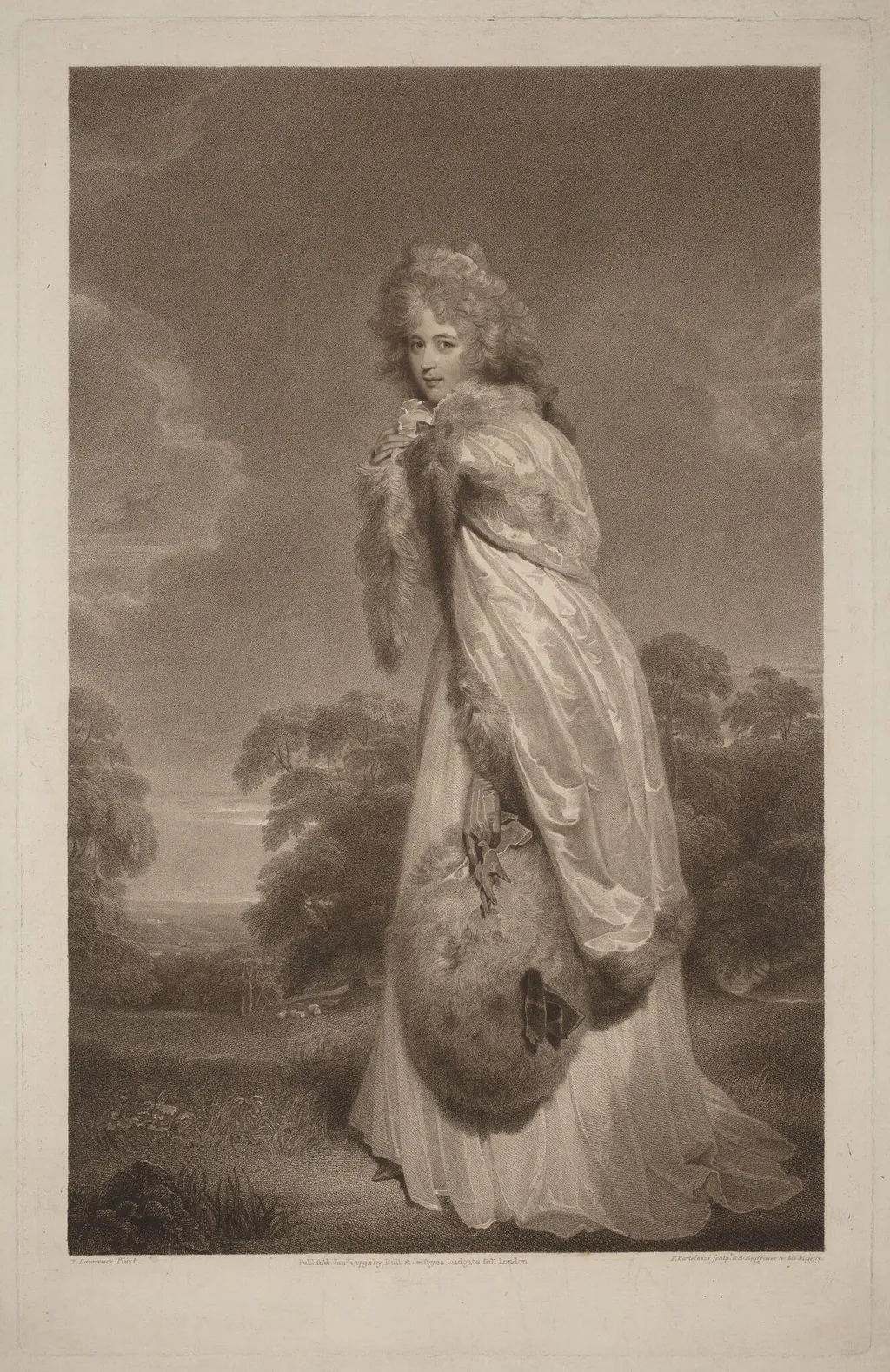 Miss Elizabeth Farren, Countess of Derby, by Francesco Bartolozzi, ink, 1792