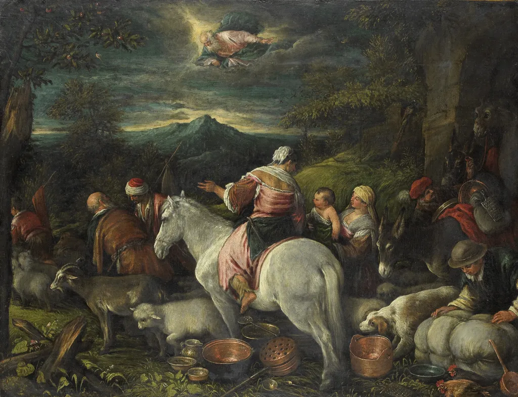 Abraham leaves Haran for Egypt, by Francesco Bassano the Younger, oil, 1588