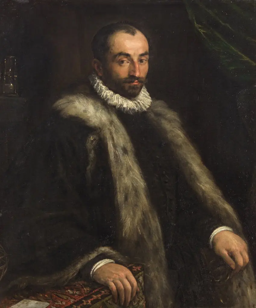 Portrait of man with sun clock and astrolabium, by Francesco Bassano the Younger