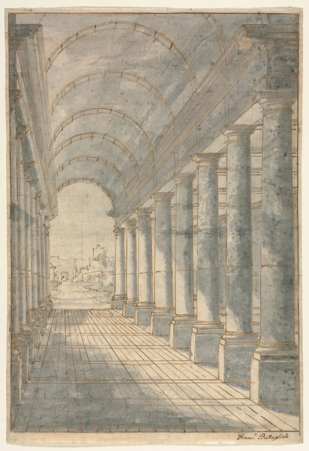 Barrel-Vaulted Arcade Rendered in Perspective, by Francesco Battaglioli, 1788