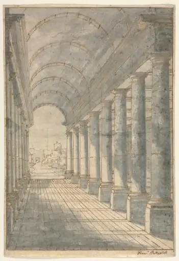 Barrel-Vaulted Arcade Rendered in Perspective, by Francesco Battaglioli