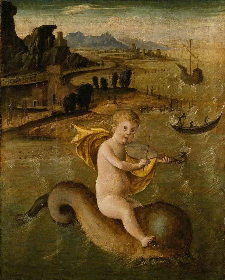 Arion riding on a Dolphin, by Francesco Bianchi, unspecified, 1509