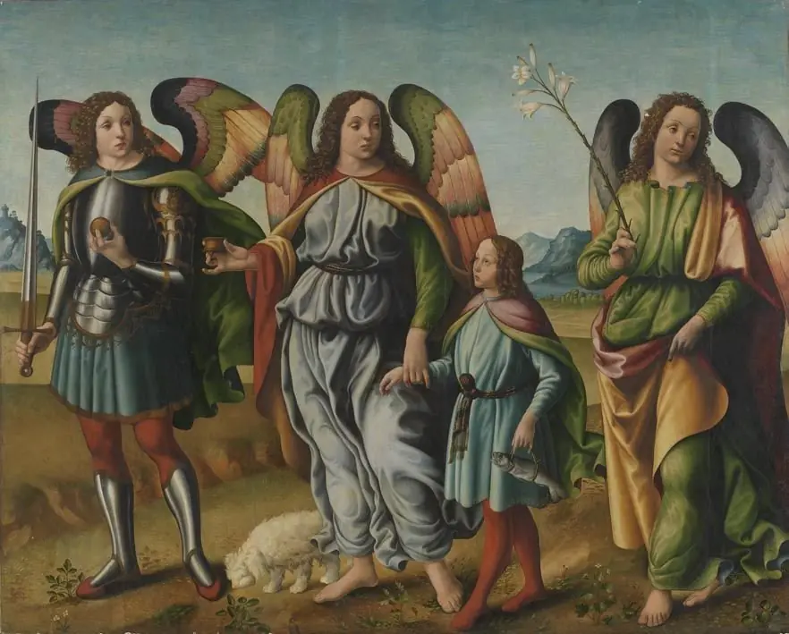The three archangels with the little Tobias, by Francesco Botticini