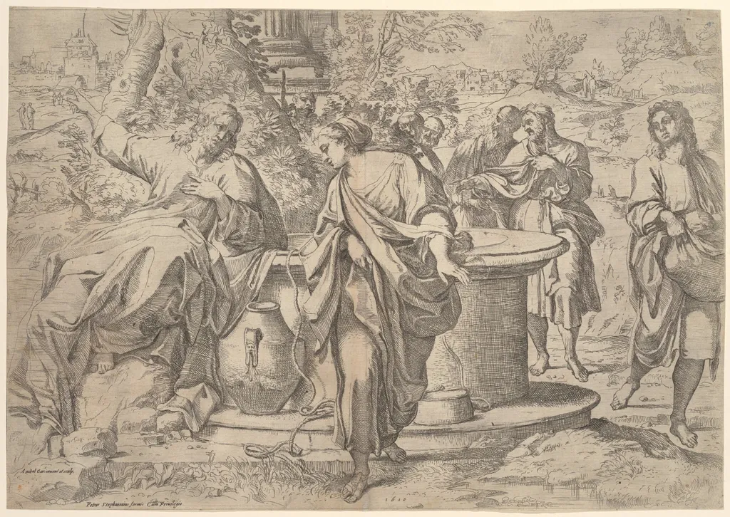 Christ and the Samaritan Woman, by Francesco Brizio, ink, 1595
