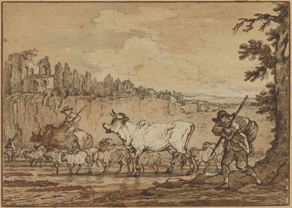 Herdsman Crossing a River, by Francesco Casanova, chalk, 1768