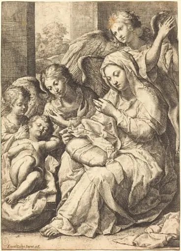 Virgin and Angels Watching Over the Sleeping Infant Jesus, by Francesco Cozza