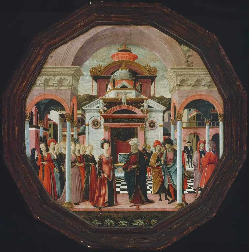 The Meeting of Solomon and the Queen of Sheba; Cherub Holding Cornucopias of Cherries (recto and verso), by Francesco del Cossa