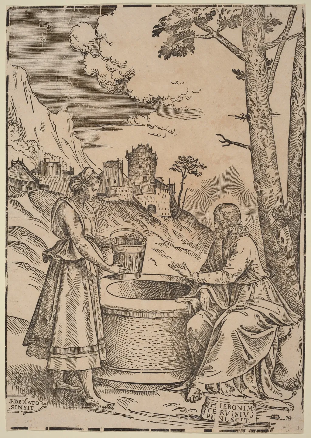 Christ and the Woman of Samaria, by Francesco Denanto, ink, 1522