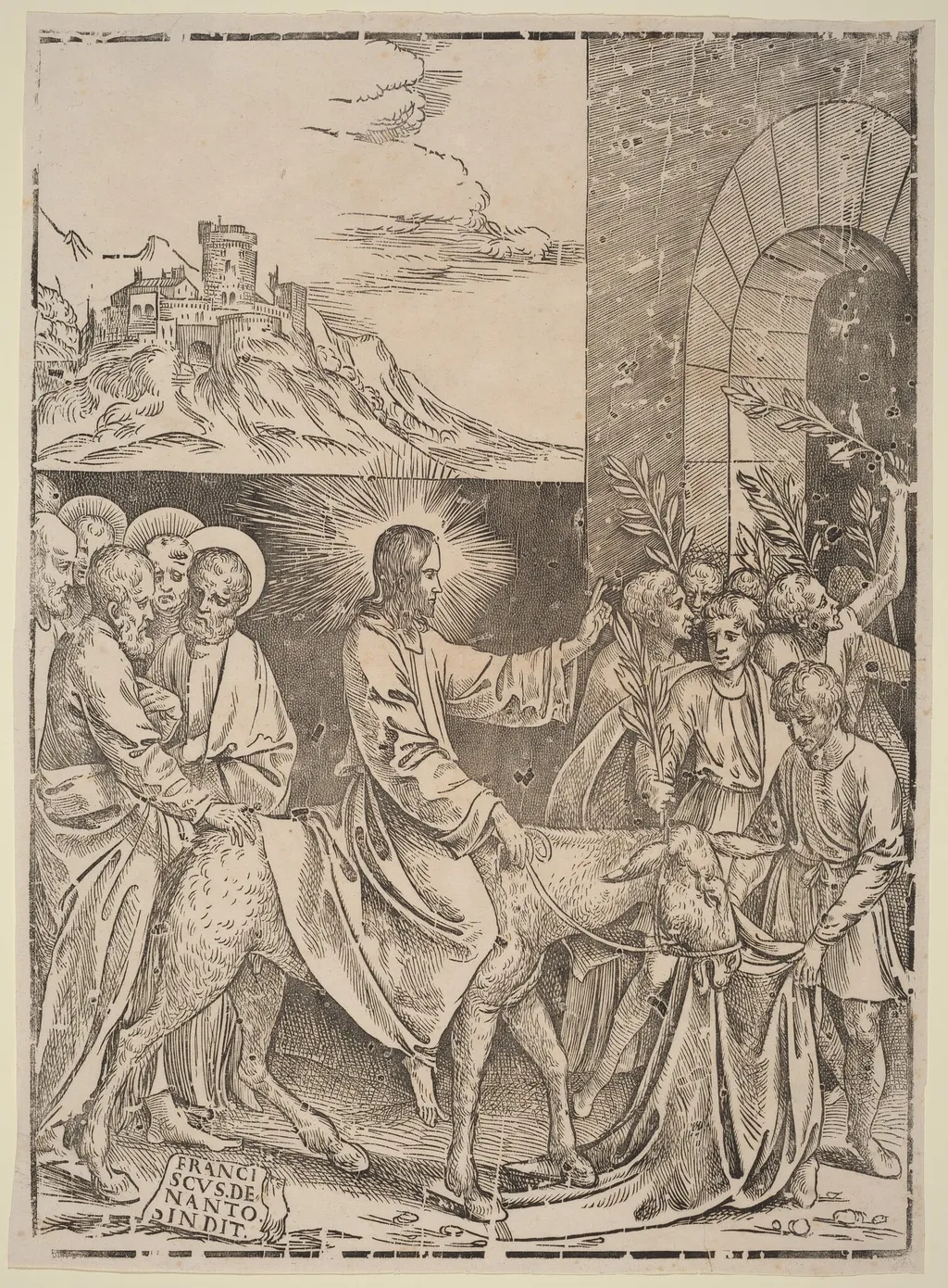 Christ's Entry into Jerusalem, by Francesco Denanto, ink, 1522