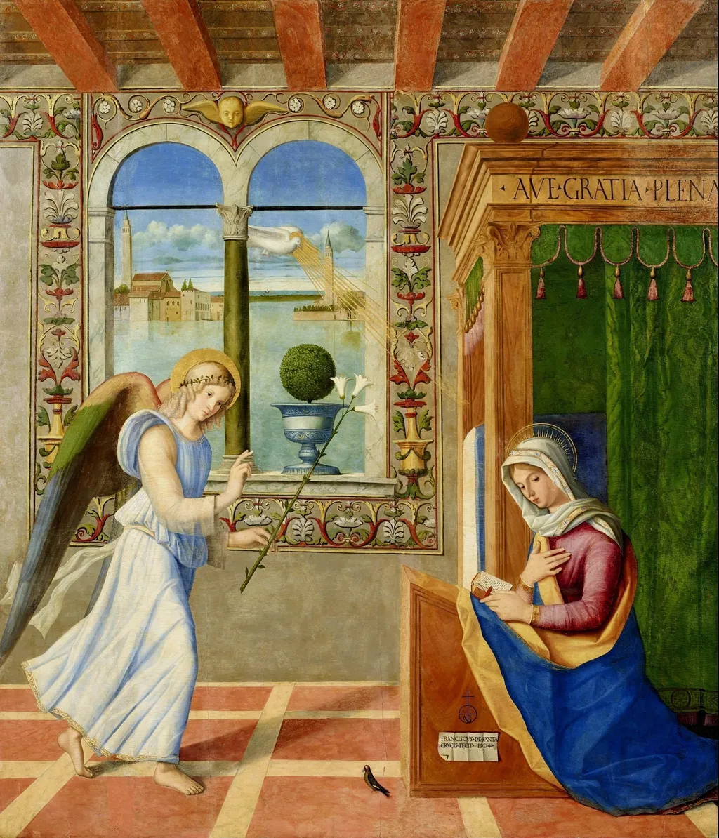 Annunciation, by Francesco di Simone da Santacroce, oil, 1504