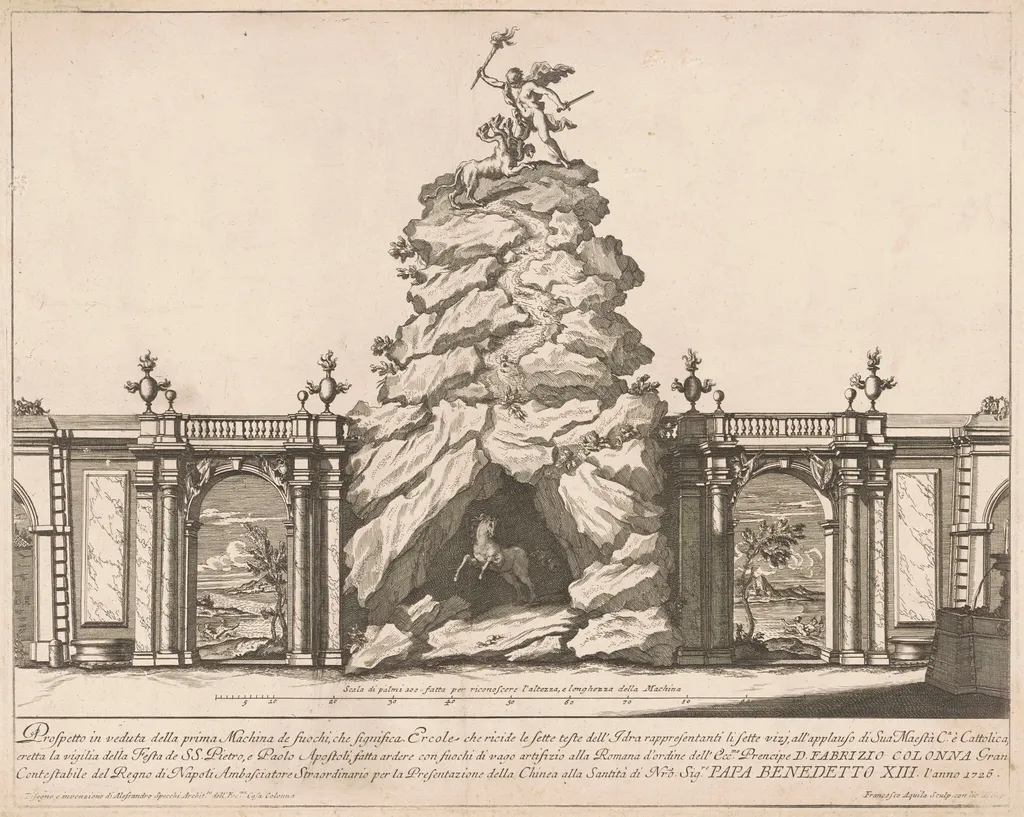 The Prima Macchina for the Chinea of 1726: Hercules and the Hydra, by Francesco Faraone Aquila, ink, 1726