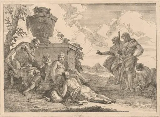 A Satyr with a Staff and Seven Other Figures, by Francesco Fontebasso