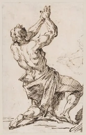 a) Study of a Man Kneeling, Looking Upward (recto); b) Studies of the Same Figure (verso), by Francesco Fontebasso