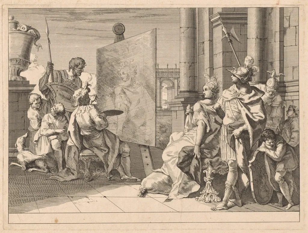 Alexander the Great and Campaspe in the Studio of Apelles, by Francesco Fontebasso, ink, 1744