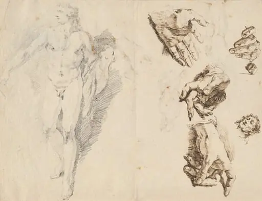 Apollo and Studies of the Artist's Own Hand [recto], by Francesco Fontebasso