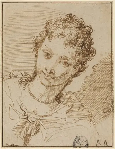 Elegant Young Woman with a Pearl Necklace, by Francesco Fontebasso