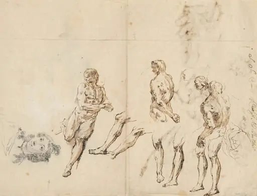 Head of a Woman and Studies of a Male Nude [verso], by Francesco Fontebasso
