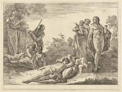 Nine Figures around a Herm of Pan, by Francesco Fontebasso