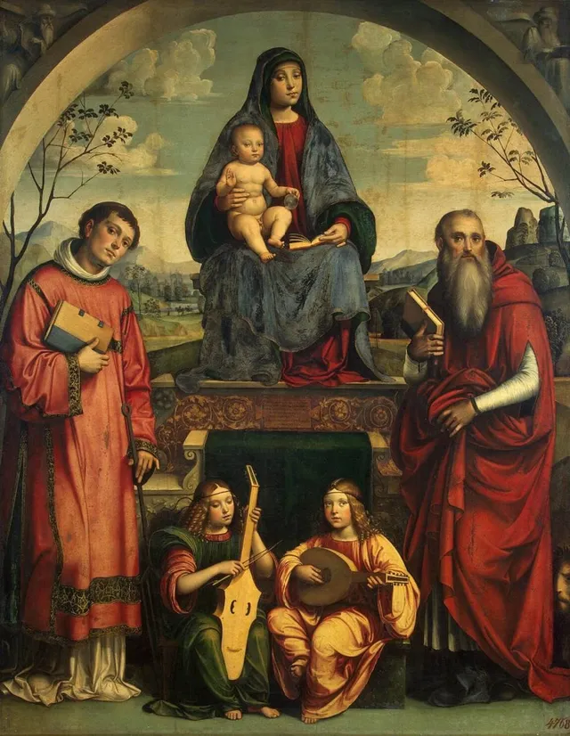 Madonna and Child with St Lawrence and St Jerome and Two Angels Making Music