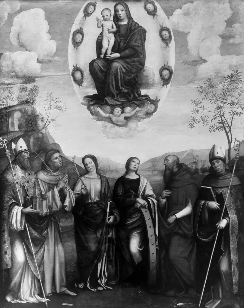Mary with the child in glory adored by six saints, by Francesco Francia