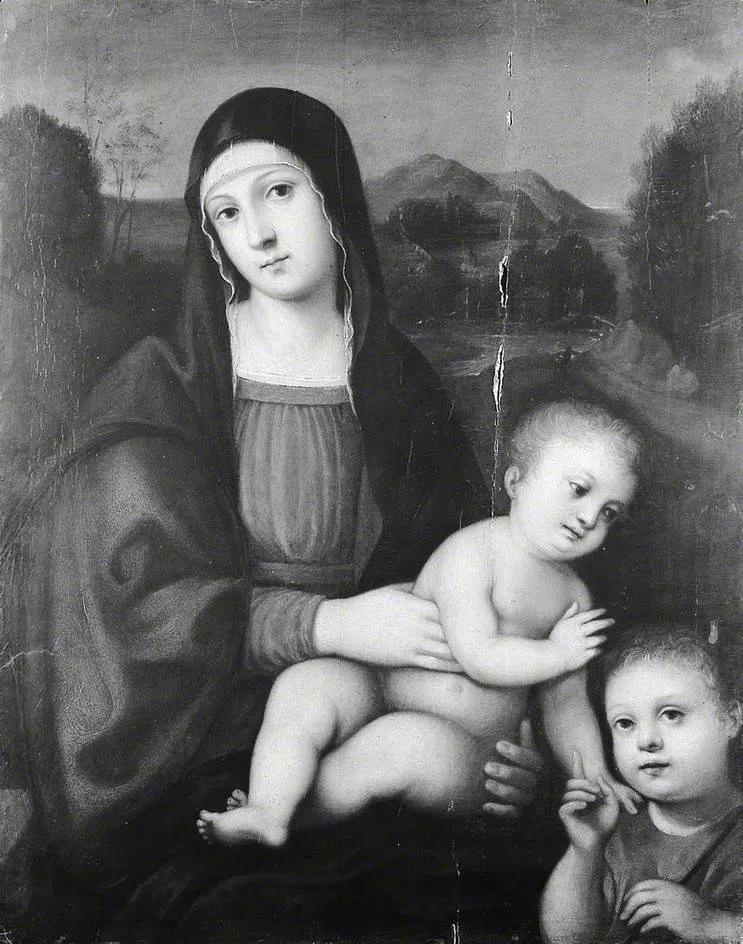 The Virgin and Child with the young St John the Baptist, by Francesco Francia, oil, 1493