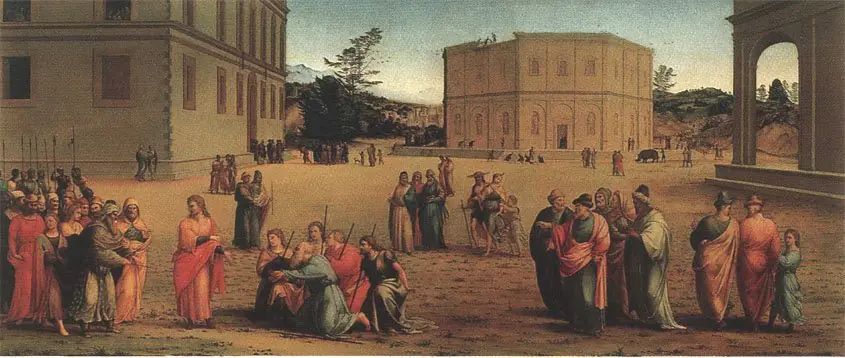 Joseph presents his father and brothers to the Pharaoh, by Francesco Granacci