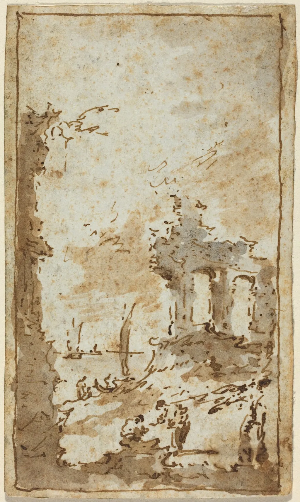 A Capriccio of Ruins by the Lagoon, by Francesco Guardi, ink, 1752