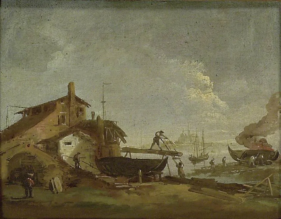 A Venetian Squero or Boatyard, by Francesco Guardi, oil, 1762