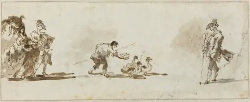 An Elegant Couple, a Gooseboy, and a Gentleman [recto], by Francesco Guardi