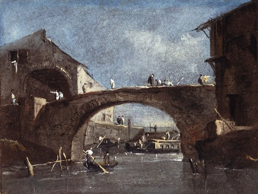 Bridge at Dolo, by Francesco Guardi, oil, 1790