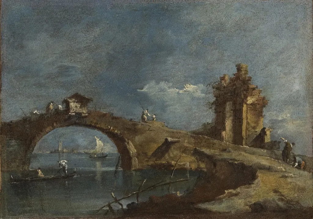Capriccio with a Bridge, by Francesco Guardi, oil, 1762