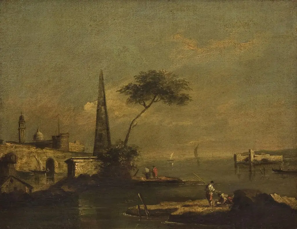 Capriccio with an Obelisk on a Lagoon, by Francesco Guardi