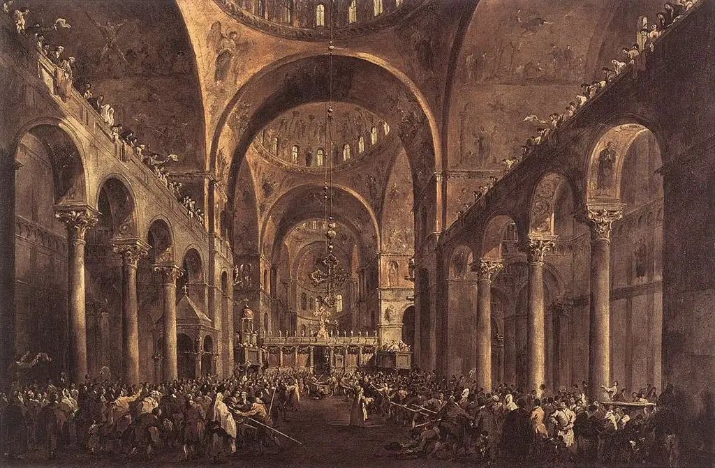 Doge Alvise IV Mocenigo Appears to the People in St Mark's Basilica in 1763, by Francesco Guardi