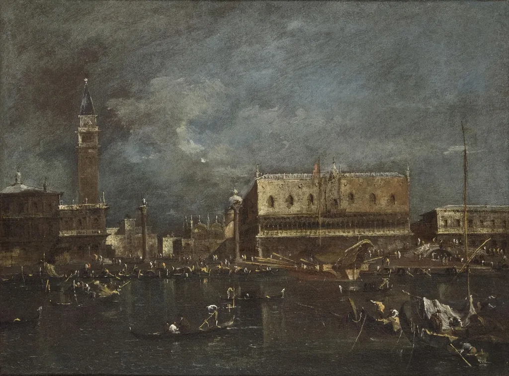Doge's Palace and Libreria from the Laguna, by Francesco Guardi, oil, 1762