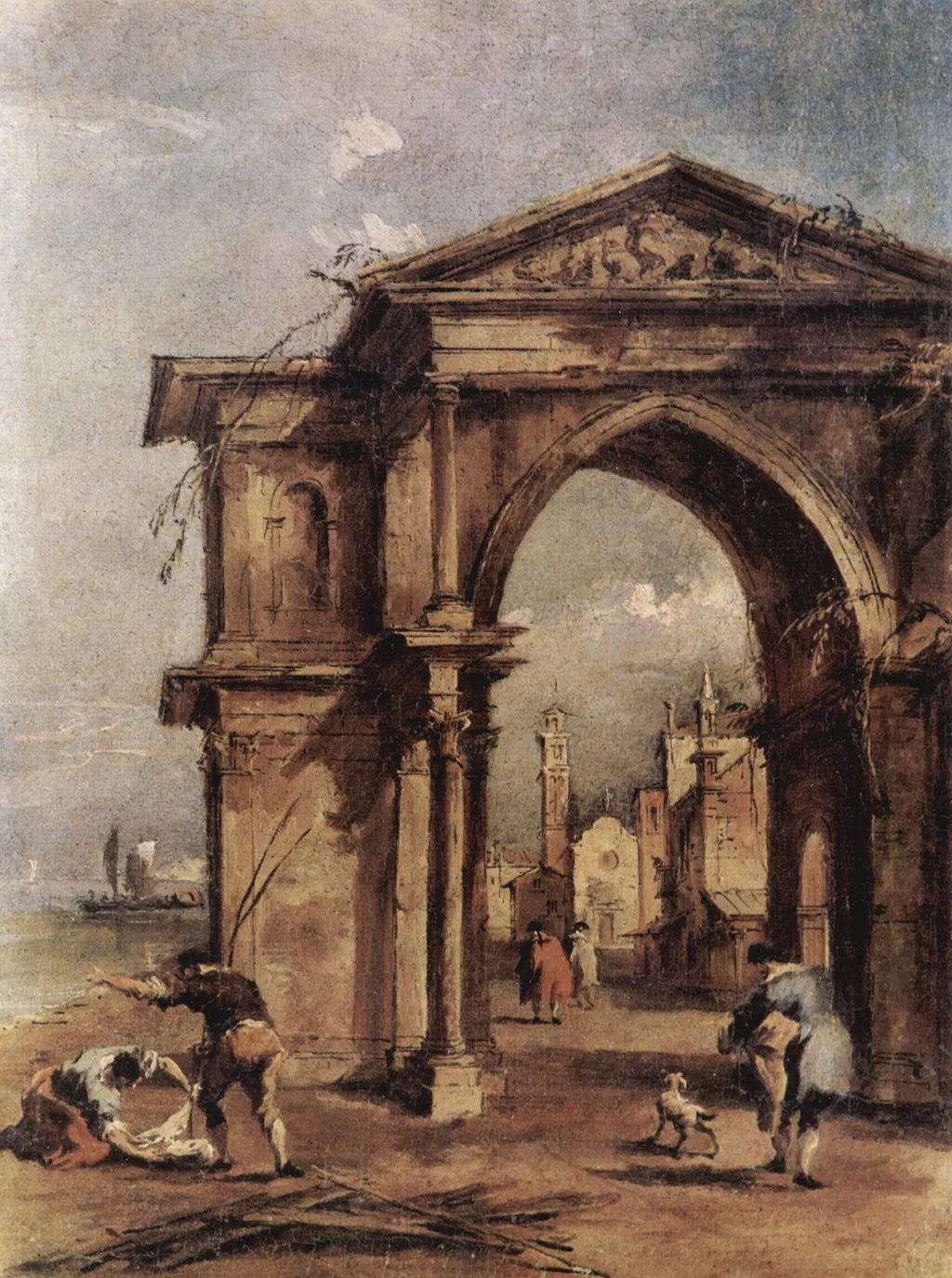 Fantasy Arch with Human Figures, by Francesco Guardi, oil, 1770