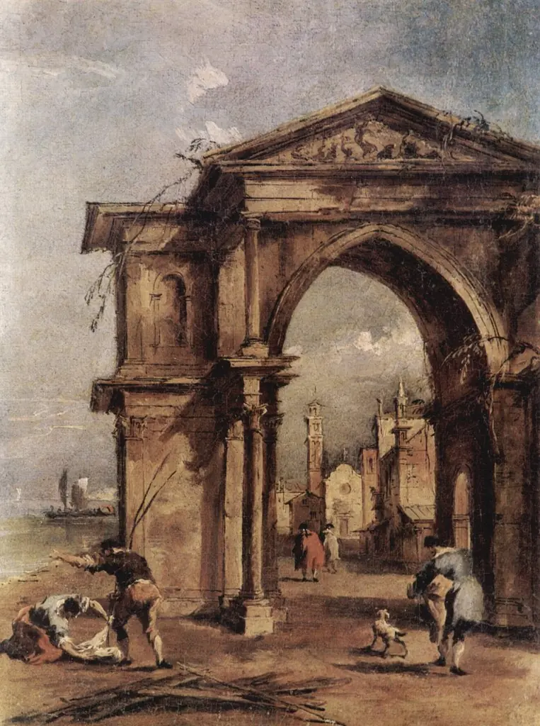 Fantasy Arch with Human Figures, by Francesco Guardi