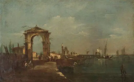 Landscape with a Quay and Ships on a Lake, by Francesco Guardi