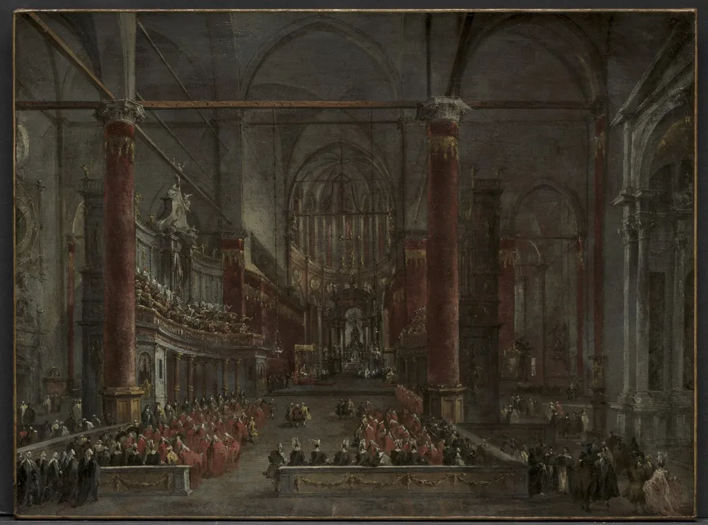 Pontifical Ceremony in SS. Giovanni e Paolo, Venice, 1782, by Francesco Guardi, oil, 1792