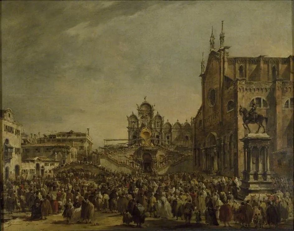 Pope Pius VI blessing the Crowd at Campo SS Giovanni e Paolo, Venice, by Francesco Guardi