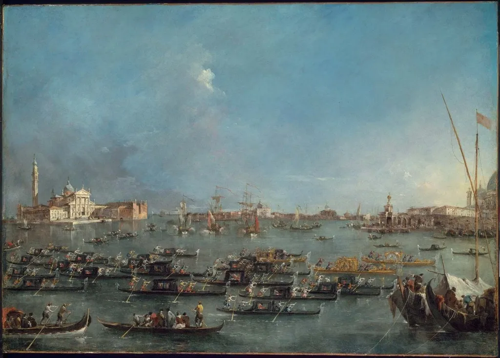 Procession of Gondolas in the Bacino di San Marco, by Francesco Guardi, oil