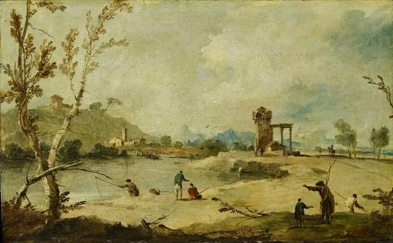 River Landscape with a Ruined Tower and a Distant Village, by Francesco Guardi